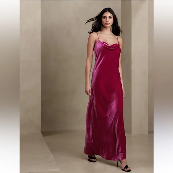 NEW Banana Republic Rita Maxi Velvet Dress XS Bright Berry - Picture 1 of 11